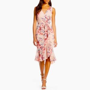 Eliza J Floral Rouched Chiffon Faux Wrap Dress
